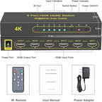 FlyroadUp HDMI Switch 4K@60Hz HDMI 2.0 Switcher 5 in 1 Out with Remote, Support Dolby Vision Dolby Atmos HDR10 HDCP2.2 CEC, Compatible with PS5/4/3 Xbox Nintendo Roku Apple TV Fire Stick