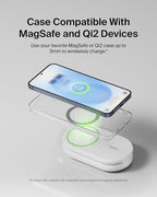 Belkin MagSafe-Compatible Charger, 2-in-1 Magnetic Foldable Charger 15W - Qi2-Certified Wireless Charging for Apple iPhone 16, Apple Watch, Samsung Galaxy S25 w/Non-Slip Base, PSU Included - White