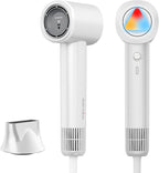 Hair Dryer with Nozzle- Negative Ionic Blow Dryer, AI Smart Thermo-Control with 110000 RPM High Speed for Fast Drying, Low Noise, Anti Frizz, 5 Temps & 2 Speeds for Home Travel, No Heat Damage, White