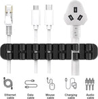 SOULWIT Upgraded Cable Holder, Cable Management Cord Organizer Clips Silicone Self Adhesive for Desktop USB Charging Cable Power Cord Bedside Wire PC Office Home (3/5/7 slot,Black)
