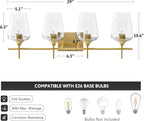 VONLUCE Bathroom Vanity Light, 4 Light Bathroom Light Fixture Over Mirror, Bathroom Wall Lamp with Clear Glass, Modern Gold Vanity Lighting fixtures for Bathroom, Bedroom, Hallway