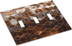Bvtewkhz Brown Abstract Luxury Modern Geometric Cubic Marble 3 Gang Triple Toggle Decorative Light Switch Covers Electrical Faceplate Switch Plates for Bathroom Kitchen Home
