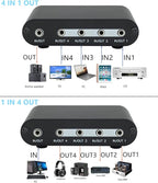 TENEALAY 4-Way 3.5mm Stereo Audio Switch Input Signal Source Switcher Selector Splitter Box with line Volume Controller (4 in 1 Out / 1 in 4 Out) -MC41