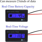 12V 24V 36V 48V Battery Meter, Battery Capacity Voltage Indicator, Lead-Acid&Lithium ion Battery Charge Discharge Monitor, for Motorcycle Car Truck Vehicle Marine Boat Golf Cart Club Car - Blue