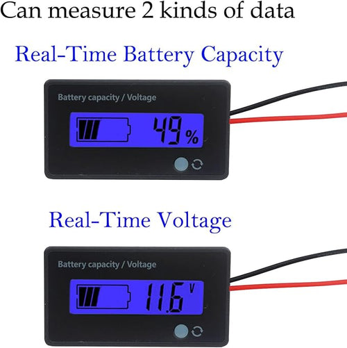 12V 24V 36V 48V Battery Meter, Battery Capacity Voltage Indicator, Lead-Acid&Lithium ion Battery Charge Discharge Monitor, for Motorcycle Car Truck Vehicle Marine Boat Golf Cart Club Car - Blue