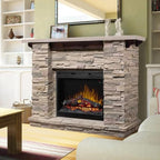 Dimplex Featherston Electric Fireplace with Mantel Surround Package | Pine with Gray Stone-Look, Includes 28" Electric Firebox Heater | 1500W | LED Flames | Remote Control | #GDS28L8-1152LR