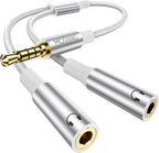 MOSWAG Headphone Splitter, 3.5mm Stereo Audio Splitter, Hi-Fi Sounds Extension Cable Audio Stereo Y Splitters, 3.5 mm Male to 2 Female (TRRS - 4 Pole) for Apple, Samsung, Tablets, Laptop, PC, Etc.