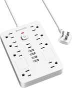 Bawmwim Surge Protector Power Strip - 8 Outlets(1850W/15A) with 6 USB Ports（2 USB C, 6FT Flat Plug Extension Cord, Wall Mount Multi Plug Outlet Extender, ETL Listed for Home, Dorm Room, White