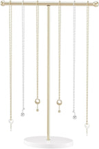 Justsoso Metal T-Bar Necklace Holder Stand, Necklace Hanging Display Stand, Tabletop Jewelry Organizer Stand for Necklace Bracelet Earring Display (Gold With Solid Acrylic Base)