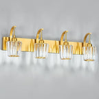 FDPBY Modern Bathroom Vanity Light, 4-Light Gold Wall Sconce with Crystal Accents, Over Mirror Bathroom Lighting Fixture, 32.67" Long Dimmable Vanity Lamp for Makeup, Easy Installation
