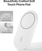 Belkin MagSafe-Compatible Charger, 2-in-1 Magnetic Foldable Charger 15W - Qi2-Certified Wireless Charging for Apple iPhone 16, Apple Watch, Samsung Galaxy S25 w/Non-Slip Base, PSU Included - White