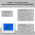 Thermostat for Home, Premium Heat Pump Room Temperature Controller, up to 2H/1C, Easy-to-Read Large Display，Blue Backlight