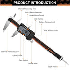 HARDELL Digital Caliper, 6 Inch Stainless Steel Caliper Measuring Tool with Large LCD Screen, Electronic Micrometer Caliper Digital Inch/Millimeter Conversion, Automatic Off(Ruler & 2 Batteries)