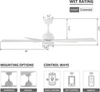 SMAAIR Smart Ceiling Fan with Light, 60inch Indoor and Outdoor ceiling fan with Remote, Compatible with Alexa/Google Assistant/Siri Shortcut, App control with Timer and Schedule(White)
