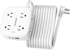 20 Ft Surge Protector Power Strip - 8 Widely Outlets with 4 USB Ports, 3 Side Outlet Extender with 20 Feet Extension Cord, Flat Plug, Wall Mount, Desk USB Charging Station, ETL, White