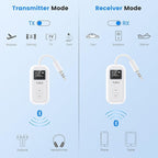 1Mii SafeFly Pro Bluetooth 5.3 Transmitter Receiver, Wireless Audio Adapter w/Screen for 2 Bluetooth Headphones, aptX LL/HD/AD, Use with Any 3.5MM Jack on Airplane, TV & iPad/Tablet