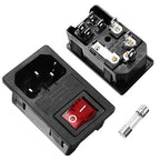 Ganasome 2 Sets IEC320 C14 Inlet Module Power Socket - AC 250V 10A, 4 Terminals, DPST Rocker Switch with Fuse Holder & Red Light, Panel Mount for Lab, Fitness & Industrial Equipment