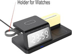 FJHBL Multi-Functional Wireless Charger with Clock -HT309(Black), Alarm, Color-Switchable Night Light, 15W Wireless Charging, Compatible with Almost All Qi-Enabled Phones, Watches, and Earbuds.