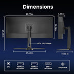 Amzfast 34 Inch 200Hz UltraWide Curved WQHD 3440x1440 Gaming Monitor, 1ms G-SYNC Compatible, 1500R, PIP/PBP, 131% sRGB, 96% DCI-P3, Height Adjustable,TÜV Rheinland, HDMI 2.1 x 2 & DP 1.4 x 1, AMZG34C8