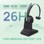 Yealink WH64 DECT & Bluetooth Mono Teams Wireless Headset, 606ft Long Range Work Headphones 3X Noise Cancelling Mic, 26H Calls, Ringtone, Office Single On Ear Headsets (DeskPhone,Laptop,PC,Cellphone)