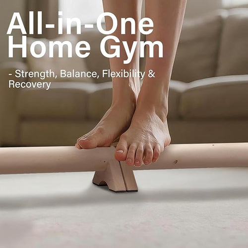 40-Inch Wooden Balance Beam Set, Two 20-Inch Connectable Sections, Natural Solid Wood Design, Includes Cork Massage Ball, Ankle Strengthener and Carry Bag for Home Training and Stability Practice