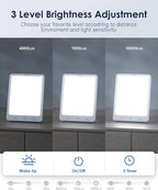 SUXIO Light Therapy Lamps Rechargeable, 10000 Lux Sunlight Lamp with Wake-Up Function, Daylight Lamp with Memory Function, Happy Lamp Use As Lift-Mood, Light Therapy Box for Home/Office