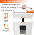 Bonsaii Low Noise Operation Paper Shredder, 6-Sheet Cross-Cut, Credit Card Shredder, Home Office, Handle for Document, Mail, Staple, 3.4 Gal Wastebasket, Easy-Carry Handle, White