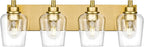 METWET Bathroom Light Fixtures, 4-Light Modern Vanity Light with Clear Glass Wine Glass-Shaped Shade, Vanity Lighting Fixtures Over Mirror, Brushed Gold, VL155-BG-4