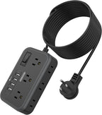 NTONPOWER 6 Widely Spaced Outlet(2 Side) Power Strip with 4 USB Ports, Extension Cord 15 Ft