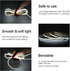 TUNICHX COB LED Strip Lights DC 24V LED Lights Flexible Super Bright LED Strips,16.4ft 6500K White,CRI 90+,2400LEDs High Density Uniform Light for Bedroom Home Decor (No Adapter or Controller)