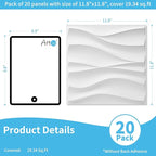Art3d 20 Pack Decorative 3D Wall Panels, 19 Sq.Feet PVC Interior Wall Décor, 11.8"x11.8", White