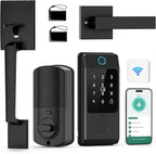 Miuedo WiFi Front Door Lock Sets with Handle, Fingerprint Keyless Entry and Smart Keypad with Lever Handles, Electronic Screen+WiFi Gateway, APP Control, Auto-Lock, Voice Control