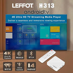 Android 14.0 TV Box 2025, LEFFOT H313 4K Ultra HD Streaming Device for TV with BT 5.4, 2GB RAM + 16GB ROM, Smart TV Box with Voice Remote, USB 3.0, HDR 10, 2.4G & 5G WiFi 6