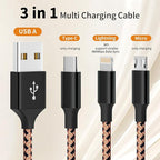 Multi Charging Cable,(3Pack 4FT), Multi Charging Cord 3 in 1 Charging Cable Nylon Braided Universal Charger Phone Charger Cord with Type-C,Micro USB,IP Port for iPhone16/15 Series/Phone&Pad