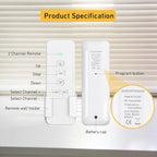 AC123-02 2 Channel Controller, RF433.92 Transmitter, Motorized Roller Shade Accessories for Motorized Blinds & Shades - White