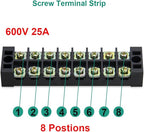 MILAPEAK Terminal Block and Strip - 4 pcs 8 Positions 600V 25A Dual Row Screw Terminals Strip with Cover + 8 pcs 400V 25A 8 Positions Pre-Insulated Terminal Barrier Jumper Strips Black & Red