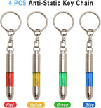 SWEETHOMEDECO 4 Packs Car Static Human Body Static Eliminator Discharger, Silver Tone High Voltage Anti-Static Keychain ESD Tool Sets, Charger 1811