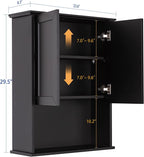 Black Bathroom Wall Cabinet 23x29 inch Wooden Bathroom Medicine Cabinet with 2 Doors and Adjustable Shelf, Wall Mounted Cabinet Over Toilet Storage Cabinet | 2 Doors, Adjustable Shelf, Wall Mounted, Over Toilet Storage