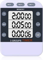 MOSTRUST Digital Dual Kitchen Timer for Cooking, 3 Channels Count Down/up Triple Multi Timers for Food, Magnetic Memory-Preset Large-Display Adjustable Alarm Volume, 3A Battery Included