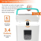 Bonsaii High Security Shredding Paper Shredder, 6-Sheet Cross-Cut, Credit Card Shredder, Home Office, Handle for Document, Mail, Staple, 3.4 Gal Wastebasket, White & Blue