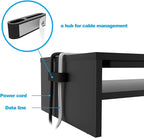BONTEC Wood Monitor Stand Riser, 2-Tier Desktop Organizer with Storage, Ergonomic Computer Stand for Desk, Cable Management, Cellphone Holder, 21.3 Inch Shelf, Black