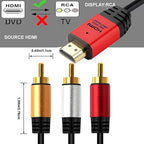 HDMI to RCA 6FT Cable with IC, HDMI Male to 3-RCA RD AV Cable Video Audio Component Converter Adapter 1080P Cable for TV HDTV DVD (