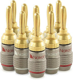 Nakamichi FanLock Excel Series 24k Gold Plated Banana Plugs 10 AWG - 18 AWG Gauge Size 4mm for Speakers Amplifier Hi-Fi Stereo Home Theatre Radio Audio Wire Cable Quick Connector, 10 Pcs (5-Pairs)