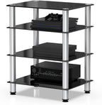 FITUEYES 4-Tier Media Stand Audio/Video Component Cabinet with Glass Shelf for/Apple Tv/Xbox One/ps4 Panda Silver Color