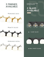 METWET Bathroom Light Fixtures, 4 Light Matte Black Vanity Light, 26 Inch Modern Wall Sconces with Globe Milk White Glass Shade, Vanity Lighting Fixtures Over Mirror, VL195-MB-ML-4