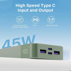 JUOVI J2621 Power Bank Portable Charger 20000mAh 45W,PD 3.0 QC 4.0 Fast Charging Battery Pack with LED Display,2 USB-C, 2 USB-A for iPad, iPhone 16 15 14 13, Tablet, Galaxy, Samsung S24 S23,Google