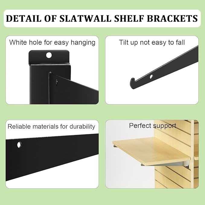 APOCHON 12 Pack Slatwall Shelf Bracket 12 inch, Heavy Duty Slatwall Knife Shelf Bracket for Slat Wall, Metal Slatwall Accessories with Lip for Slatwall Panels Shelving Display Home Commercial