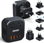 DOACE 220V to 110V Voltage Converter US to Europe - 2000W Converter for European Travel, Power Converter Adapter Combo with 2 PD/QC & UK/AU/US/IT/European Travel Plug Adapters for Hair Dryer Phone