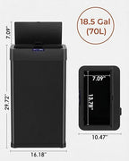 TLSUNNY 18.5 Gallon Motion Sensor Trash Can,Touchless Automatic Garbage Can,Brushed Stainless Steel Smart Bin,with Bag Holder,Soft Close Lid,for Kitchen,Office,RV,Bedroom,Living Room (Black, 70L)
