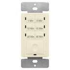 ENERLITES 30-Minute Countdown Timer Switch, 1-5-10-15-20-30 Min, for Bathroom Fans, Heaters, Lights, LED Indicator, 120VAC 800W, No Neutral Wire Required, UL Listed, HET06A-J-LA, Light Almond